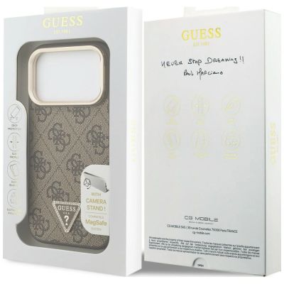 8. Guess 4G PU Triangle Logo & Stand Camera MagSafe Case for iPhone 18 Pro Max / 17 Pro Max – brown
