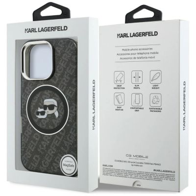 8. Karl Lagerfeld IML Glitter Karl & Choupette Heads Logo MagSafe Case for iPhone 16 Pro Max - Black