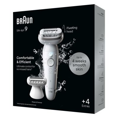 Braun Silk-épil 9 9-041 Epilator, Silver, 40 Tweezers, MicroGrip, Battery, 100 - 240 V, 50/60 Hz