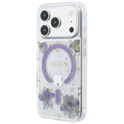 2. Guess Resin Flowers Glitter MagSafe Case for iPhone 18 Pro Max / 17 Pro Max - Purple