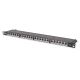 9. High density patch panel 19'' 24x RJ45, LSA level, cat.6, shielded, 0.5U, black, cable guide