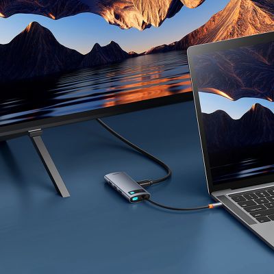 7. Baseus Metal Gleam 7in1 HDMI 4K 60Hz USB-C Hub / 3x USB 3.0 / USB-C PD / SD / microSD - Gray