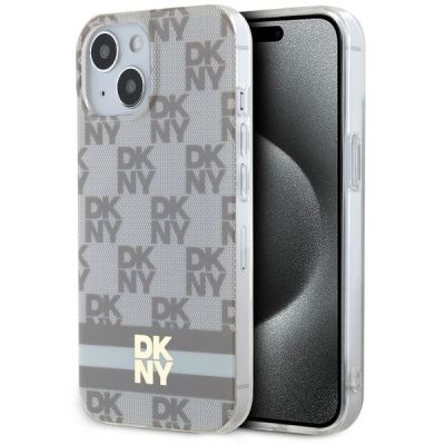 DKNY IML Checkered Mono Pattern & Printed Stripes MagSafe case for iPhone 15 / 14 / 13 - beige