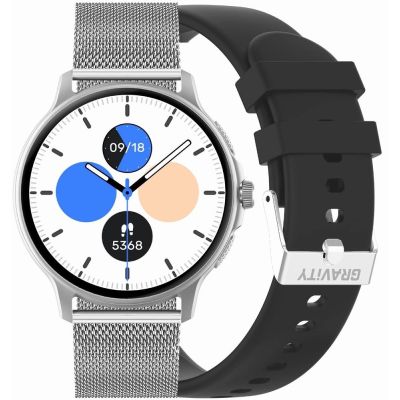 GRAVITY GT12-7 Women's Smartwatch Black Silicone Strap + Silver Bracelet