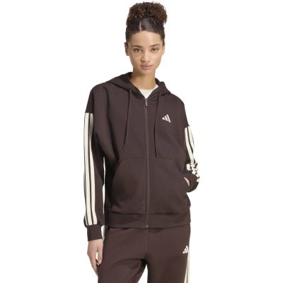 Women's adidas Essentials 3-Stripes Full-Zip Fleece Hoodie Brown KX0784