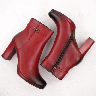 3. Women’s Red Insulated Block-Heel Ankle Boots M.Daszyński AF125-22