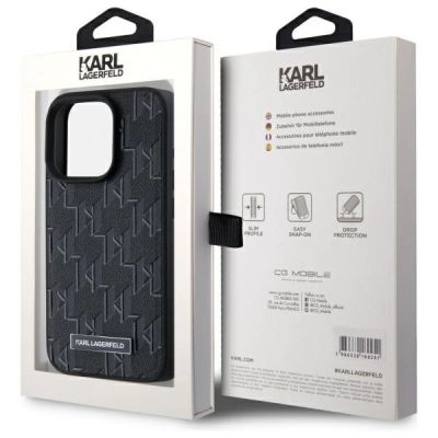 8. Karl Lagerfeld Leather Monogram Metal Logo MagSafe iPhone 15 Pro Case - Black