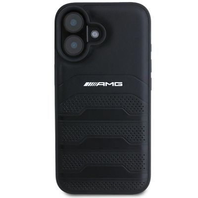 3. AMG Leather Debossed Lines Black Logo iPhone 16 Case - Black