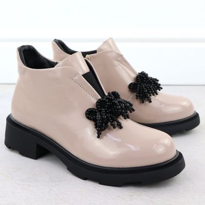 3. Women's leather ankle boots with decoration, patent beige Filippo DBT6370
