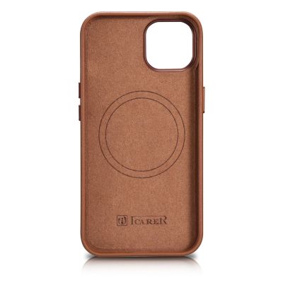 3. iCarer Case Leather Case Cover for iPhone 14 Plus Brown (MagSafe Compatible)