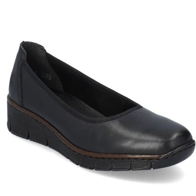 Rieker 53755-00 women's leather wedge shoes, comfortable black