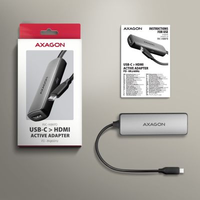 7. Axagon RVC-HI8KPD, USB-C -> HDMI 2.1 reducer / adapter, 8K/60Hz, 4K/144Hz, HDR10+, PD100W 0.16 m USB Type-C HDMI + USB Type-C