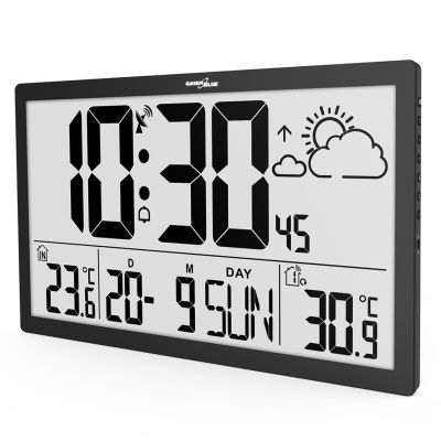32. GREENBLUE LCD WALL CLOCK EXTRA LARGE, TEMPERATURE, DATE GB218