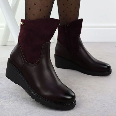 11. Women's suede wedge ankle boots burgundy M.Daszyński 2510