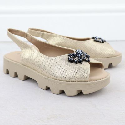 3. Women's perforated metallic gold platform sandals Potocki SZ12610