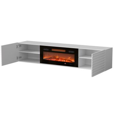 6. TULA TV cabinet 183x35x37 white matt + black fireplace