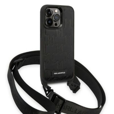 3. Karl Lagerfeld KLHCP14LSTMMK iPhone 14 Pro 6.1" hardcase black/black Monogram Plaque Logo Strap