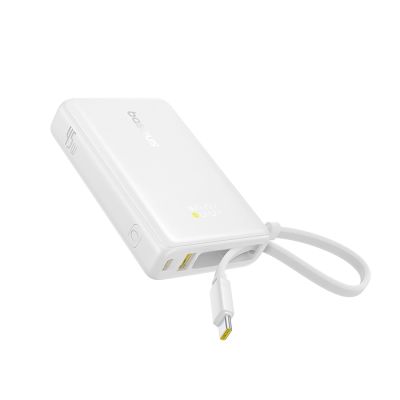 2. Baseus PicoGo 10000mAh 45W Powerbank with Built-in Cable and Display - White