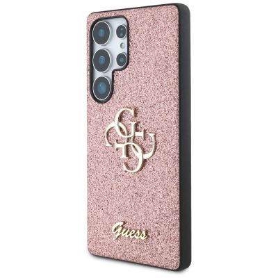 2. Guess Fixed Glitter Big 4G Metal Logo Case for Samsung Galaxy S25 Ultra Pink