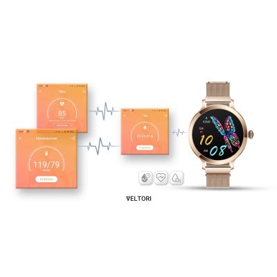 16. VELTORI VT340-1 Women's Smartwatch Gold Bracelet + Pink Silicone Strap