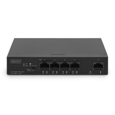 2. Digitus Gigabit Ethernet PoE Switch, 4 PoE ports + 1 uplink port, available PoE power: 60 W