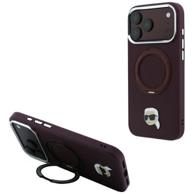 Karl Lagerfeld with Ring Stand 360 Karl Head Pin MagSafe case for iPhone 18 Pro / 17 Pro - burgundy