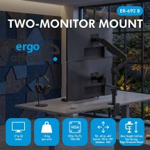 ERGO OFFICE MOUNT / HANGER FOR 2 MONITORS, GAS SPRING, 17"-32", 1-10KG, MATTE BLACK, ER-692 B