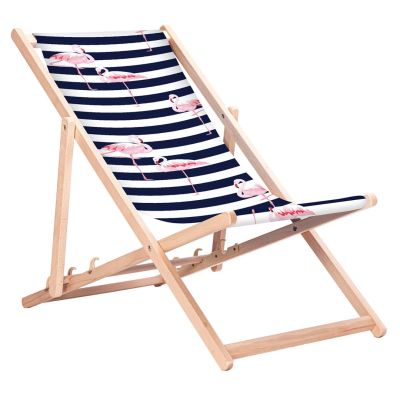 GREENBLUE CLASSIC BEECH DECK CHAIR FLAMINGO PRINT PATTERN GB183 FLAMINGO