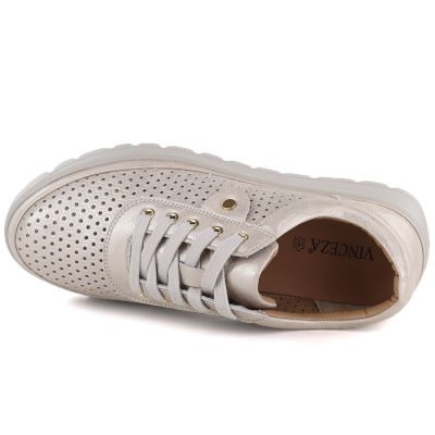 3. Women's leather openwork shoes, gold, Vinceza 79629