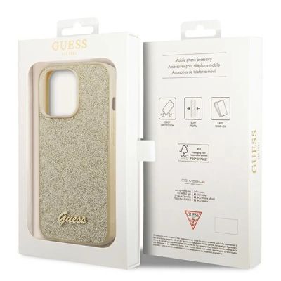 8. Guess Glitter Script Case for iPhone 14 Pro - Gold