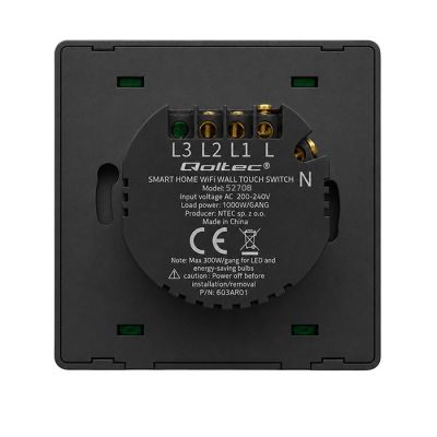 8. QOLTEC LIGHT ON/OFF SWITCH | 2-CHANNEL | WI-FI | TIMER | TUYA | BLACK