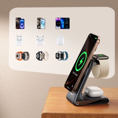 7. Joyroom JR-W15 Wireless Charger 3 in 1 Charging Station with MagSafe - Black