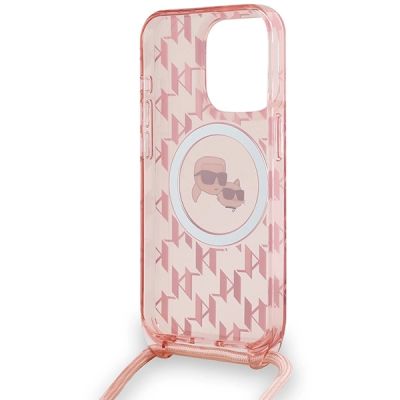 6. Karl Lagerfeld IML Crossbody Monogram Karl & Choupette Head MagSafe Case for iPhone 15 Pro Max - Pink