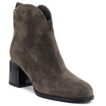 Women's leather high-heeled ankle boots in khaki Vinceza 91178