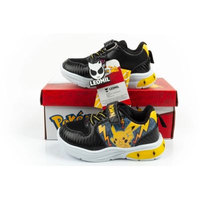 10. Leomil children's sports shoes Pokemon sneakers lightweight with velcro LED black yellow