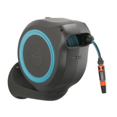 2. Gardena 18610-20 Garden Hose Reel Wall-Mounted Automatic Hose Cart Gray, Turquoise