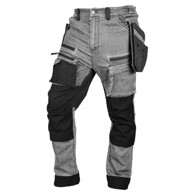 DENIM work trousers, Cordura reinforcements, detachable holster pockets, gray, size L