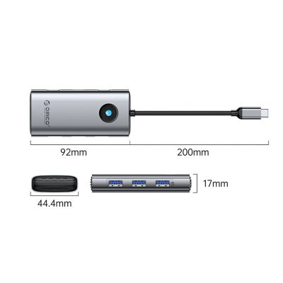 2. Orico PW11 6in1 USB-C Docking Station 3x USB-A 3.0 1x USB-C PD 100W 1x HDMI 4K 30Hz 1x RJ45 2.5G Ethernet - Gray
