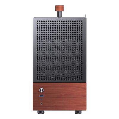 34. Jonsbo T6 Case, Mini-Tower, Mini-ITX, Tempered Glass, Wood - Black