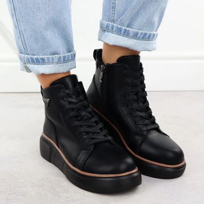 12. Black Women’s Leather Wedge Ankle Boots Filippo DBT6452