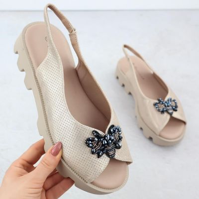 2. Women's perforated metallic gold platform sandals Potocki SZ12610