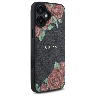 4. Guess GUHMP16SP4ROPEMCK iPhone 16 6.1" black/black hardcase 4G Flowers Print MagSafe