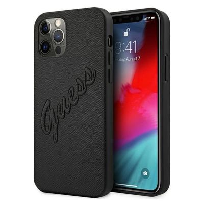 Guess Saffiano Vintage Script Case for iPhone 12 Pro Max 6.7" - Black