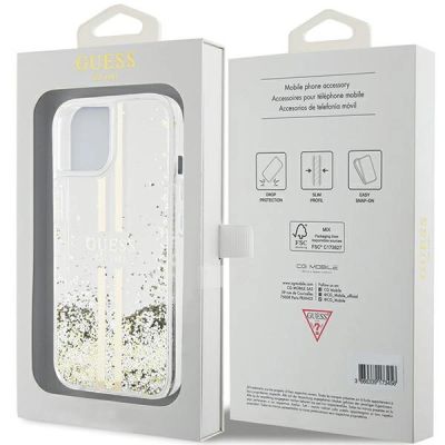 8. Guess Liquid Glitter Gold Stripes case for iPhone 15 Plus / 14 Plus - transparent