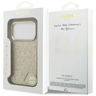 8. Guess Glitter Triangle Logo MagSafe Case for iPhone 17 Pro - Gold