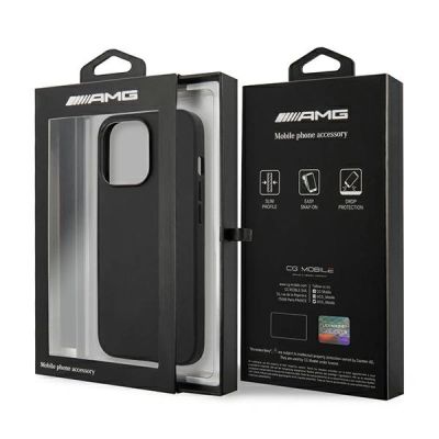8. AMG AMHCP14LDOLBK iPhone 14 Pro 6.1 "black / black hardcase Leather Hot Stamped