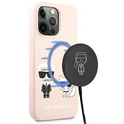 Karl Lagerfeld Silicone Ikonik Karl&Choupette MagSafe Case for iPhone 13 Pro Max - Light Pink