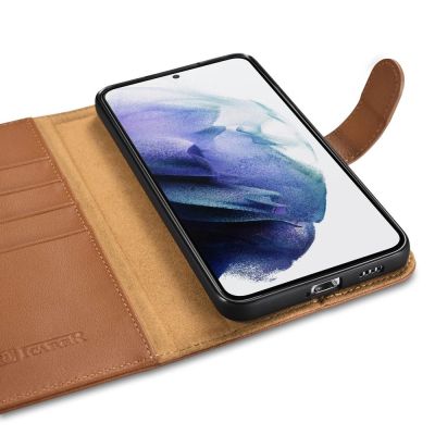 2. iCarer Haitang Leather Wallet Case Leather Case for Samsung Galaxy S22 + (S22 Plus) Wallet Housing Cover Brown (AKSM05BN)