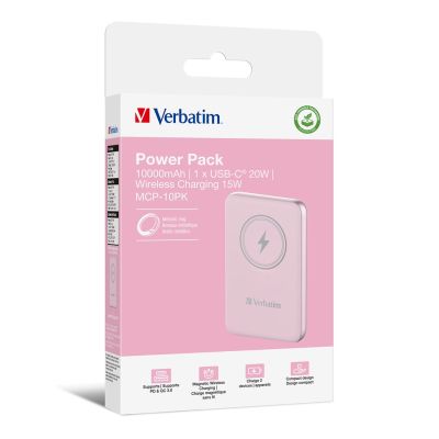 5. Verbatim Charge 'n' Go Lithium Polymer (LiPo) 10000 mAh Wireless Charging Pink