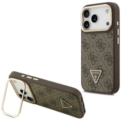 Guess 4G PU Triangle Logo & Stand Camera Magsafe Case for iPhone 17 Pro - Brown